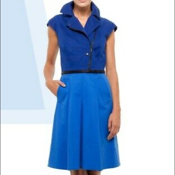 Akris Punto Dresses & Skirts - AKRIS PUNTO Blue Moto Zip Collar Fit and Flare Dress Size 2
